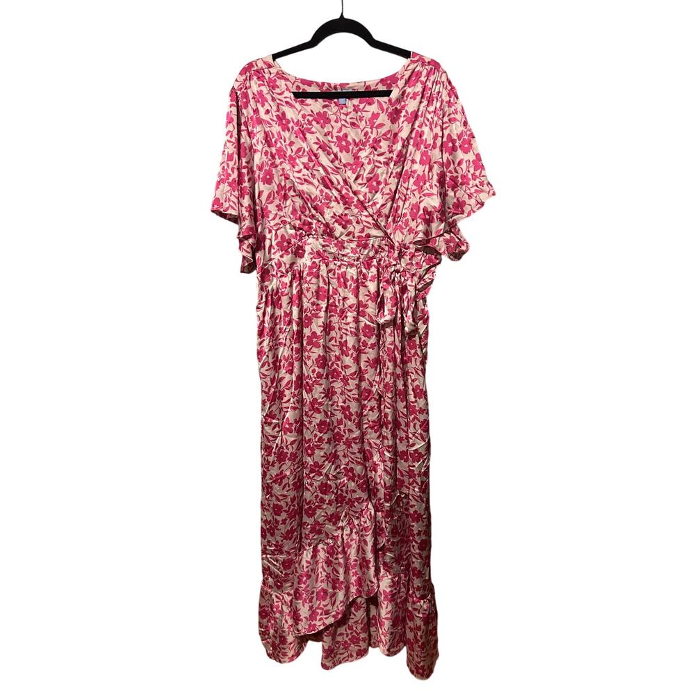 Draper James RSVP CottageCore Pink White Floral Flutter SleevesFaux Wrap Dress